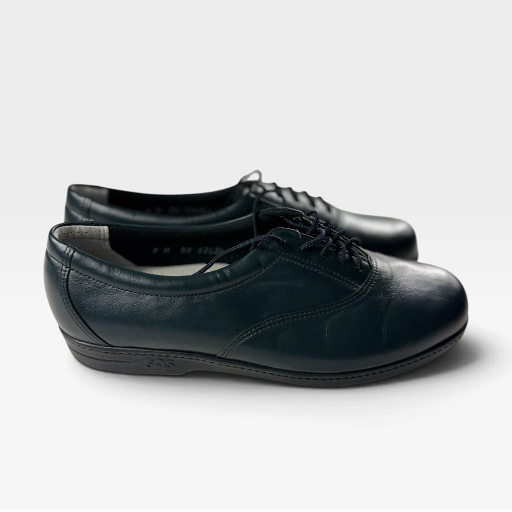 SAS Whisper Oxford Shoes Womens 8 M Navy Blue Leather Comfort Lace Up Excellent